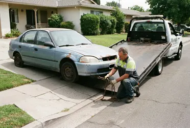 Free tow truck loading a junk car in South Florida